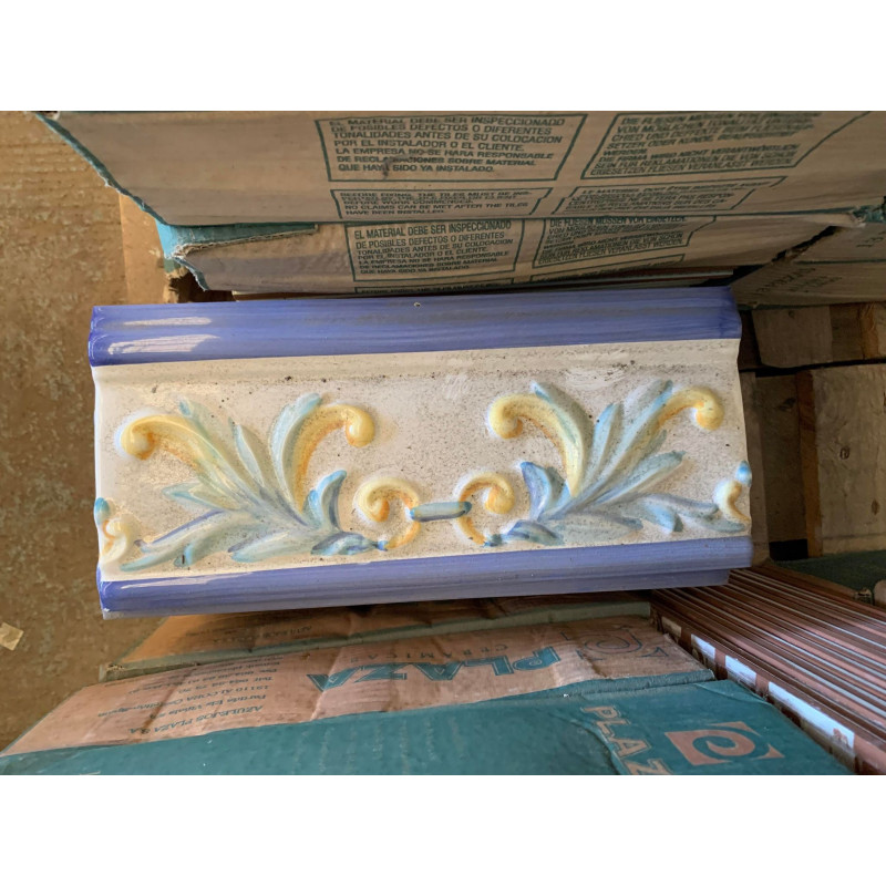 Floral Border Tile With Blue Edge 330x150mm