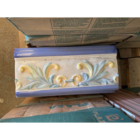 Floral Border Tile With Blue Edge 330x150mm