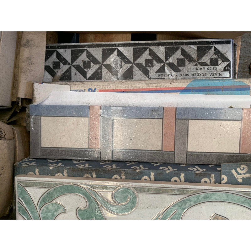 BlueRedGreyCream Border Tile 300x80mm