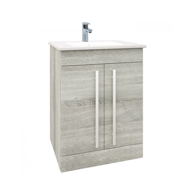 Purity Floor Standing 2 Door Unit & Ceramic Basin (600mm) - Grey Ash
