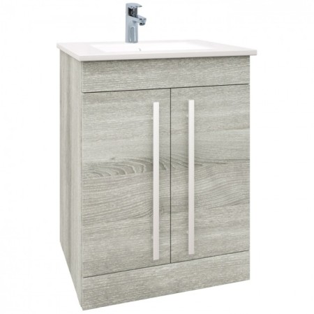 Purity Floor Standing 2 Door Unit & Ceramic Basin (600mm) - Grey Ash