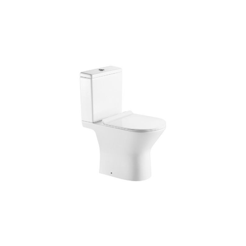 FERRARA RIMLESS BTW D SHAPE TOILET WITH SLIM SOFT CLOSE SEAT AND FITTINGS