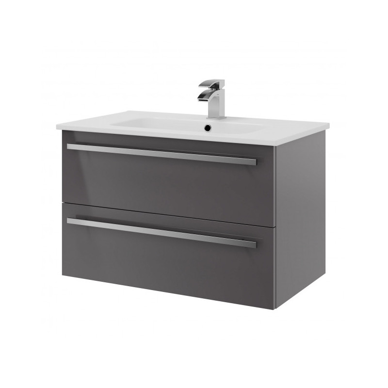 2 Drawer Wall hung Vanity Unit with Ceramic basin Storm Grey Gloss 800mm