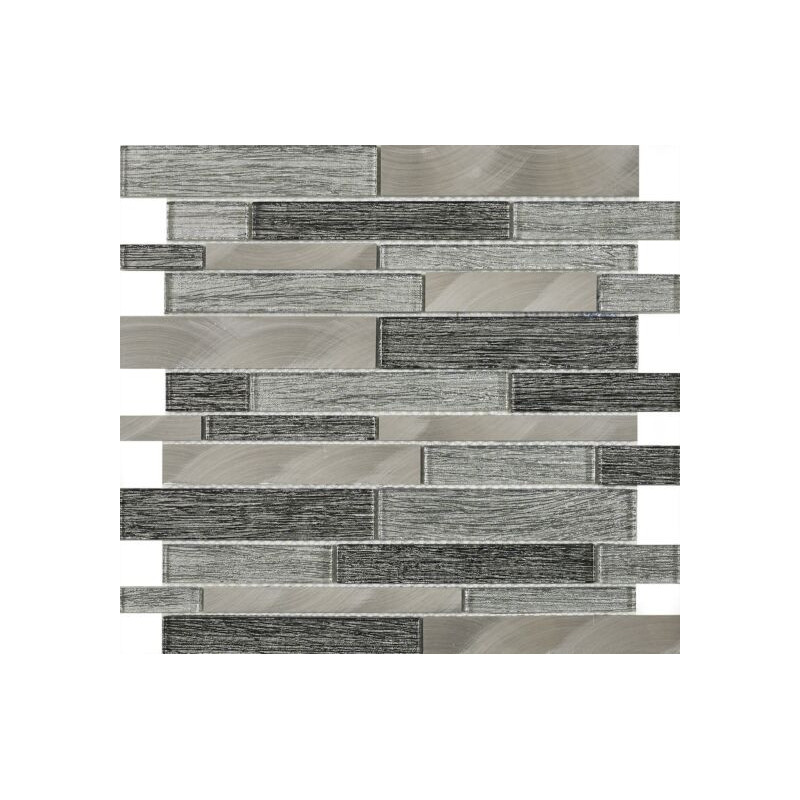 Ashby Grey Glass & Metal Mix Offset Linear Mosaic