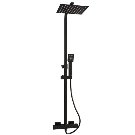 Modern Adjustable Height (850-1200mm) Square Thermostatic Shower Pole - Matt Black