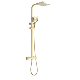 Menai Brushed Brass Square Thermostatic Overhead Shower Kit Menai Brushed Brass Square Thermostatic Overhead Shower Kit