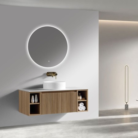 Flauto 1000mm Country Oak Wall Hung 2 Side Storage Vanity Unit