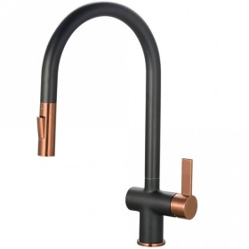 Mayhill Black & Rose Gold Single Lever Pull Out Kitchen Tap – Modern Kitchen Mixer Tap