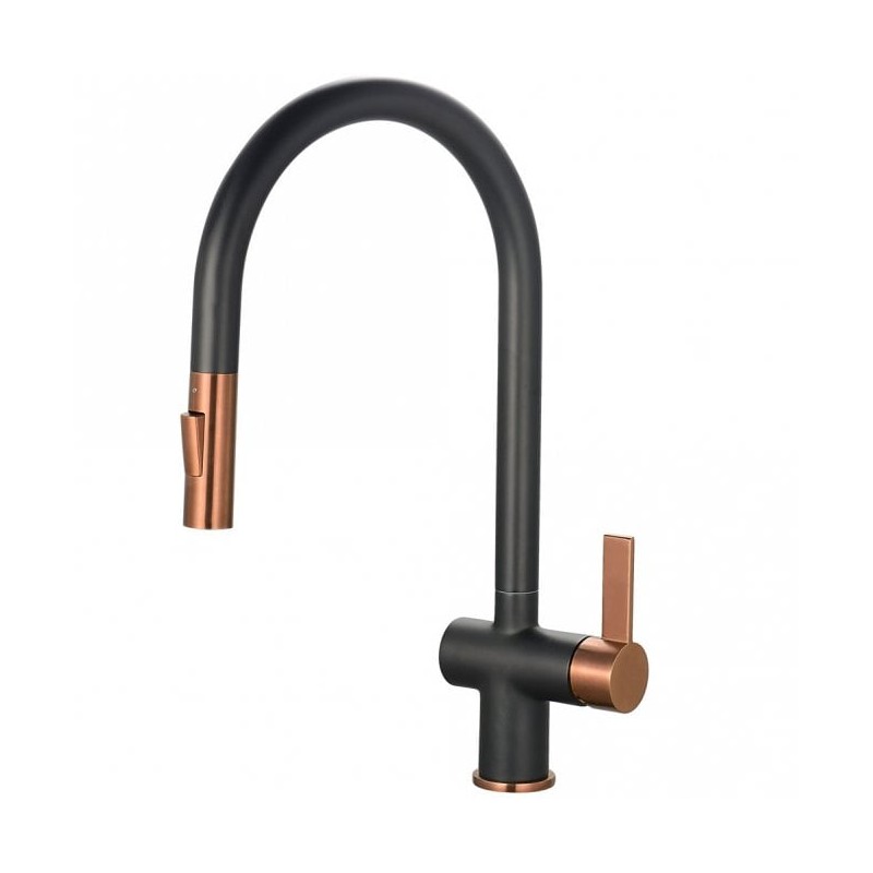 Mayhill Black & Rose Gold Single Lever Pull Out Kitchen Tap – Modern Kitchen Mixer Tap