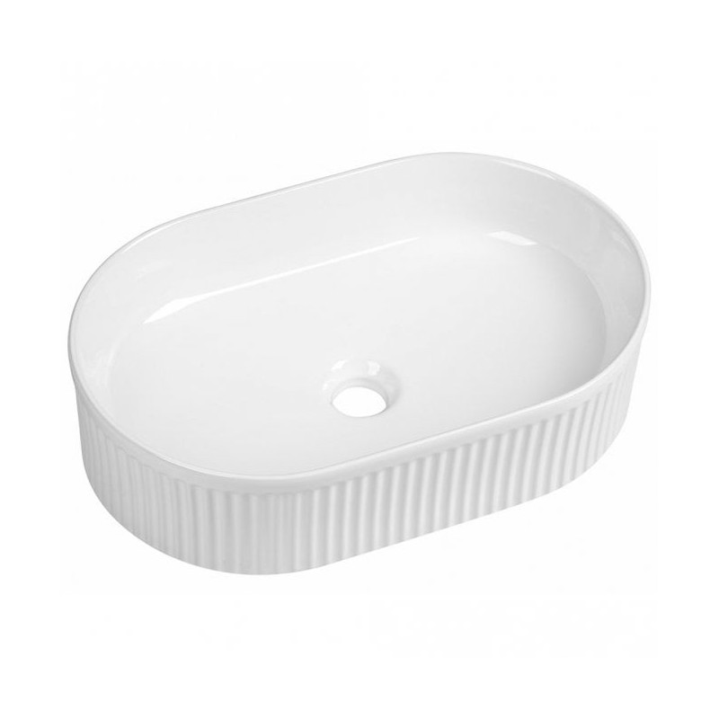 Flauto 490x315 Fluted Gloss White Oval Countertop Basin