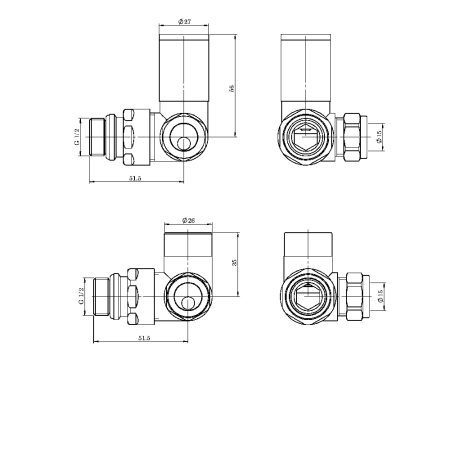 Orca Black Corner Radiator Valves