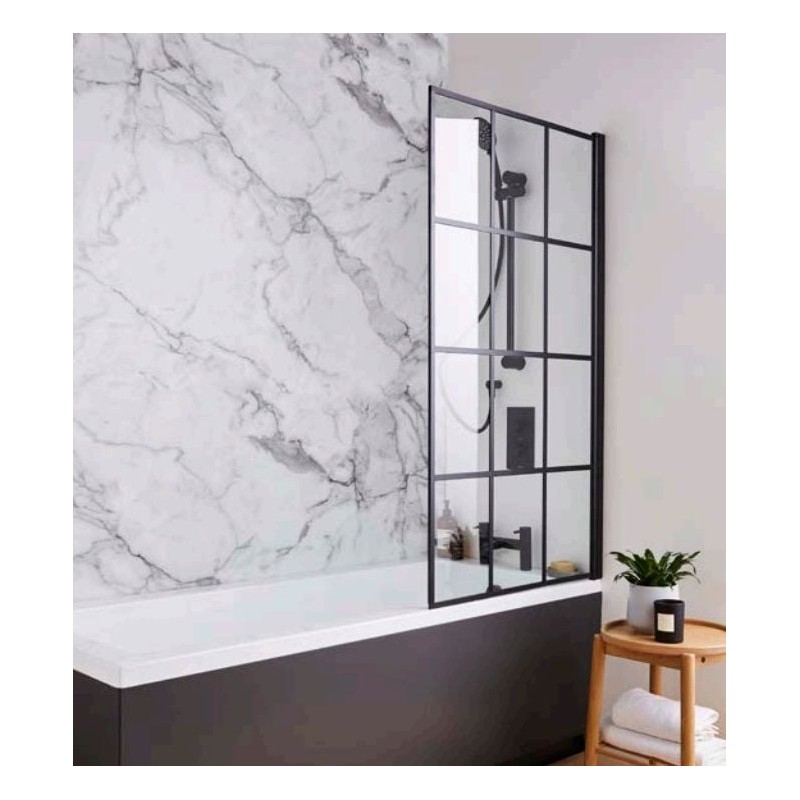 Krittal Bath Screen – Black Grid Hinged 1400x780mm