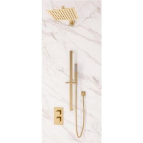 Square Thermostatic Shower Bundle with Overhead Shower, Concealed Valve, Riser Kit & Handset – Brushed Brass Square Thermostatic Shower Bundle with Overhead Shower, Concealed Valve, Riser Kit & Handset – Brushed Brass