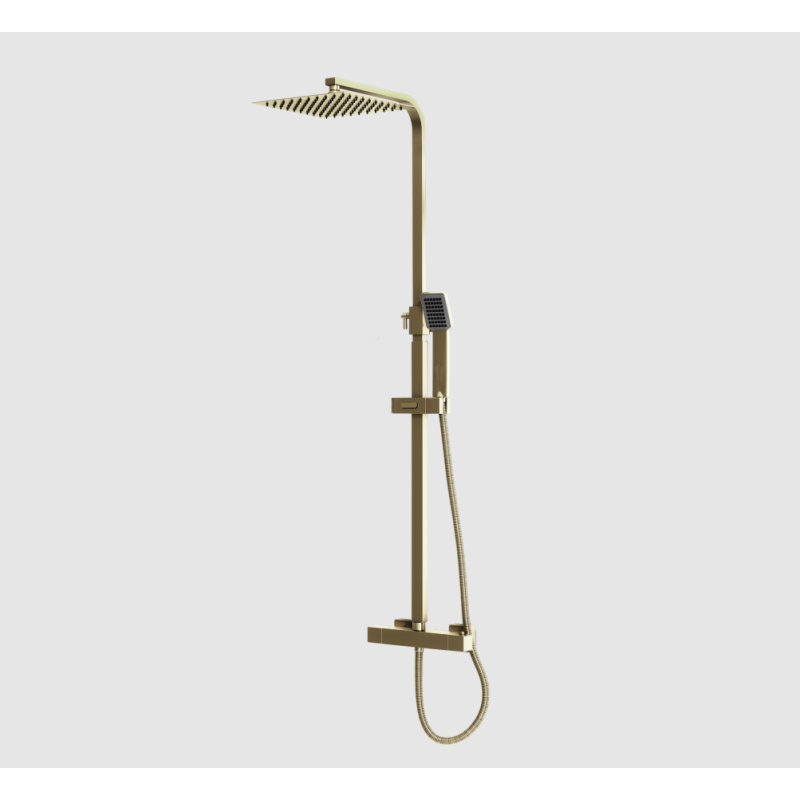 Elliot Brushed Brass Square Rigid Riser Shower — EasyKit