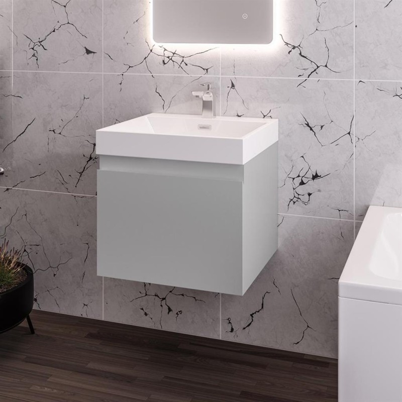 Gravina 50CM Wall Hung Basin Vanity Unit – 1 Drawer – High Gloss Grey