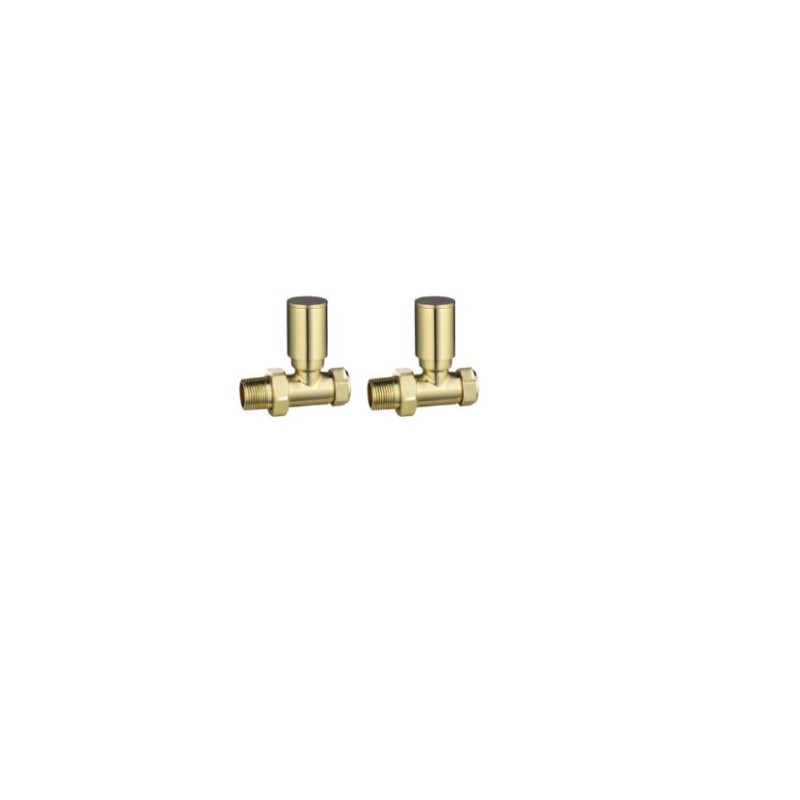Straight Radiator Valve Pair – Brushed Brass | 15mm Solid Brass Valves