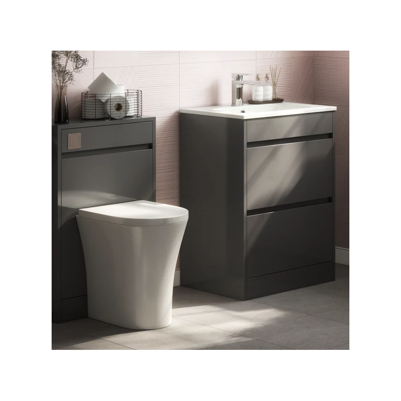 Glebe 600mm Floorstanding Vanity Unit with Basin – 2 Drawers – Matt Grey