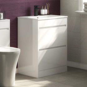 Glebe 620mm Floorstanding Vanity Unit with Basin – 2 Drawers – Matt White