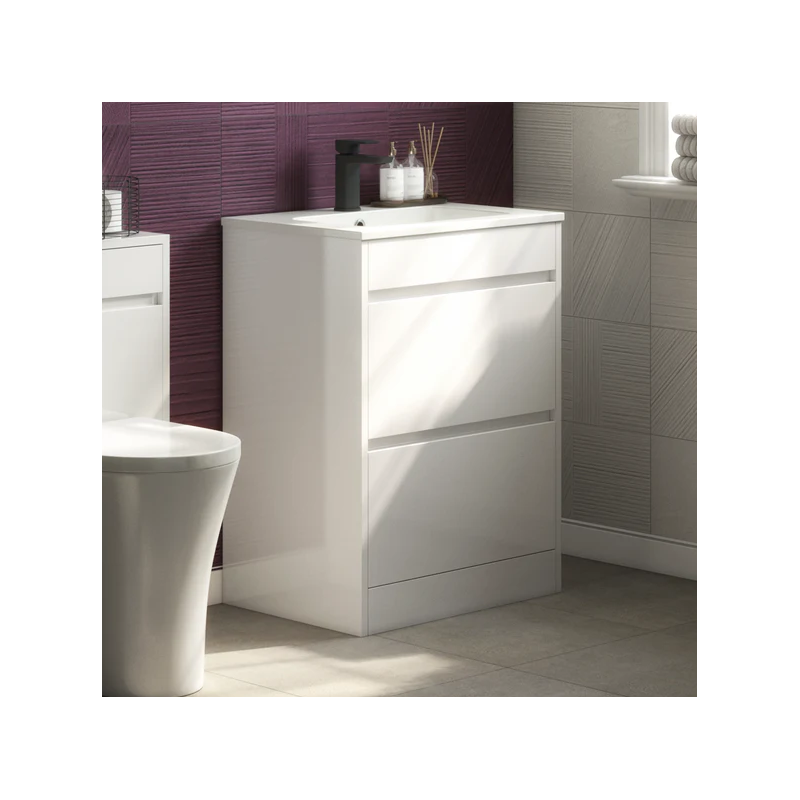 Glebe 600mm Floorstanding Vanity Unit with Basin – 2 Drawers – Matt White