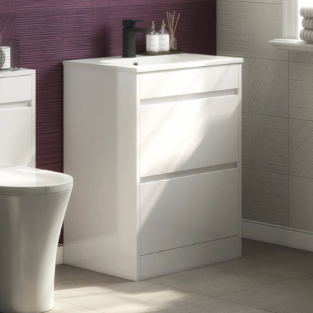 Glebe 620mm Floorstanding Vanity Unit with Basin – 2 Drawers – Matt White