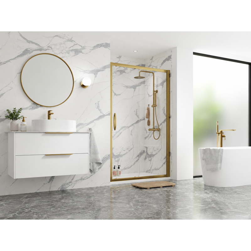 Hapi8 v2 1500mm Brushed Brass Sliding Shower Door