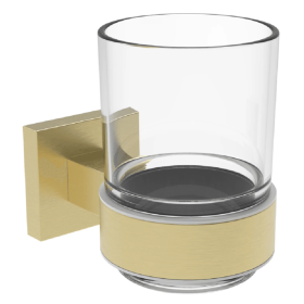Sydney Brushed Brass Square Tumbler & Holder Contemporary Bathroom Accessory