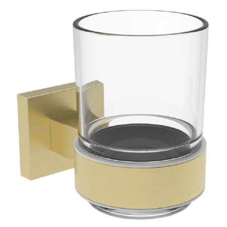 Sydney Brushed Brass Square Tumbler & Holder Contemporary Bathroom Accessory