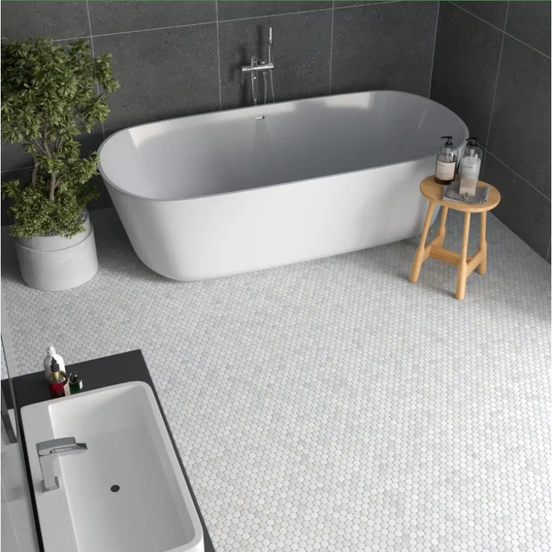Carrara White Honed Marble Penny Mosaic Tile Sheet 266x285x10mm