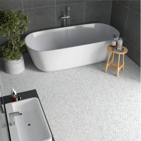 Carrara White Honed Marble Penny Mosaic Tile Sheet 266x285x10mm