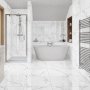 Satvario Pearl Gloss White Marble Effect Porcelain Tile 60x60cm