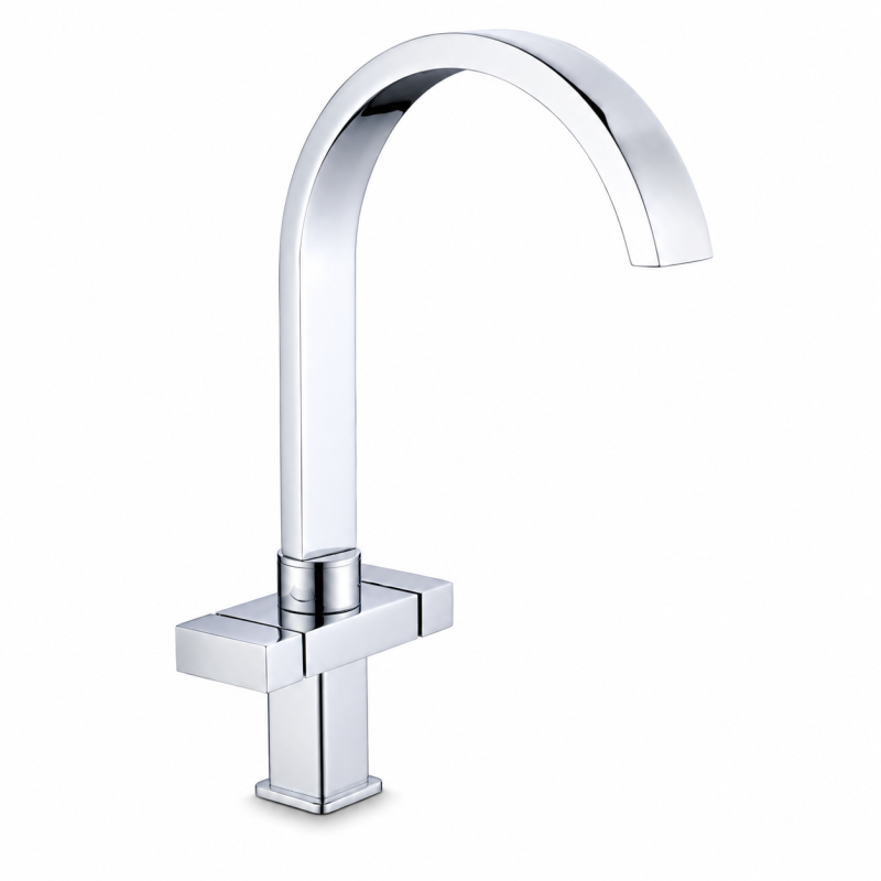 LOSTALLO Chrome Kitchen Mixer Tap – Modern Square High Spout Kitchen Tap
