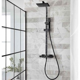 Nero Square Matt Black Thermostatic Bar Shower with Drencher & Handset – SHO050NS