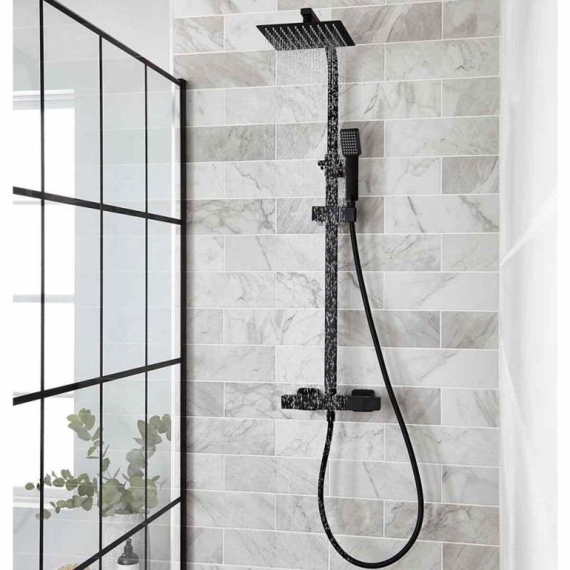 Nero Square Matt Black Thermostatic Bar Shower with Drencher & Handset – SHO050NS