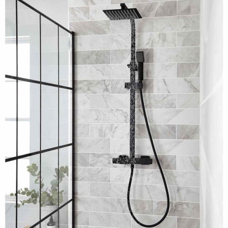 Nero Square Matt Black Thermostatic Bar Shower with Drencher & Handset – SHO050NS