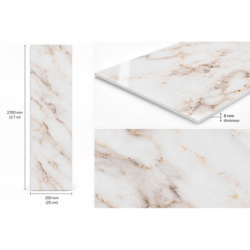 Kashmir Marble Effect Wall & Ceiling Cladding Panel 2.7mx25cm ( Pack of 6 )