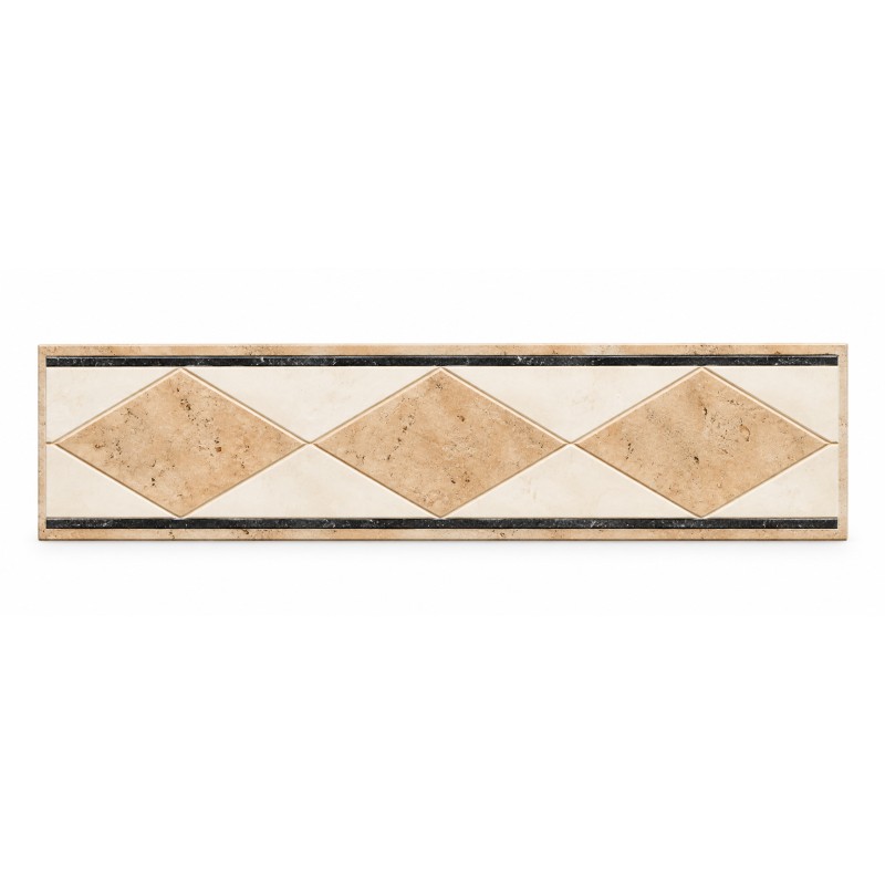 Cream White Diamond Border Tile 7.8x25cm