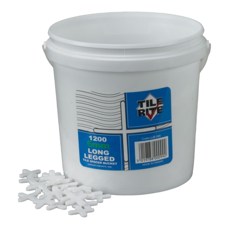 6mm Long Leg Tile Spacers Bucket 1200 Pack | Professional Floor Tile Spacers for Porcelain, Stone & Ceramic Tiles