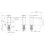 Quadrado Square Bath Filler - Matte Black, technical drawing