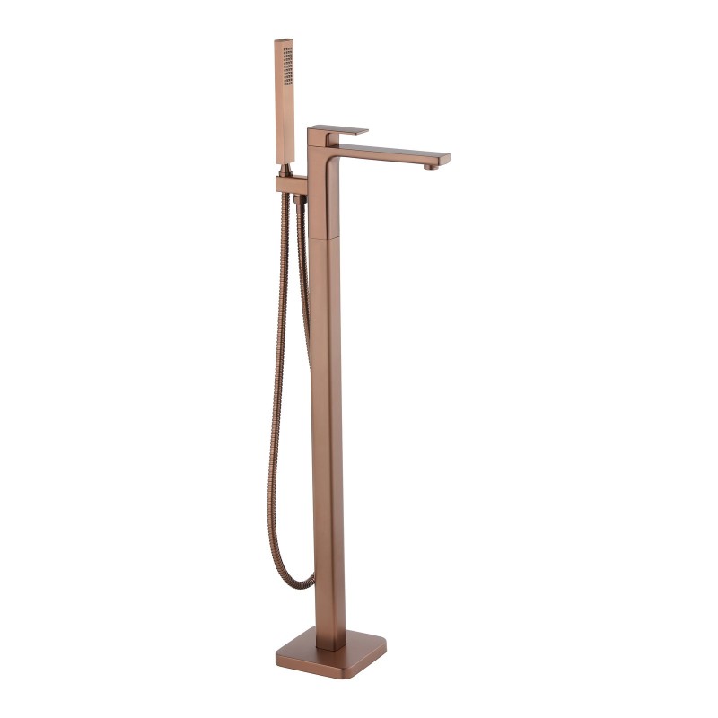 Quadrado Square Freestanding Bath Tap with Shower Mixer - Brushed Bronze