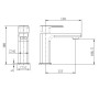 Quadrado Square ECO Control/Cold Water Start Basin Mixer - Chrome, technical drawing
