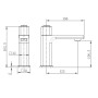 Quadrado Square Push Button Basin Mixer - Chrome, technical drawing