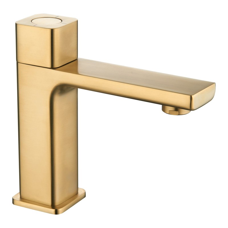 Quadrado Square Push Button Basin Mixer - Brushed Brass