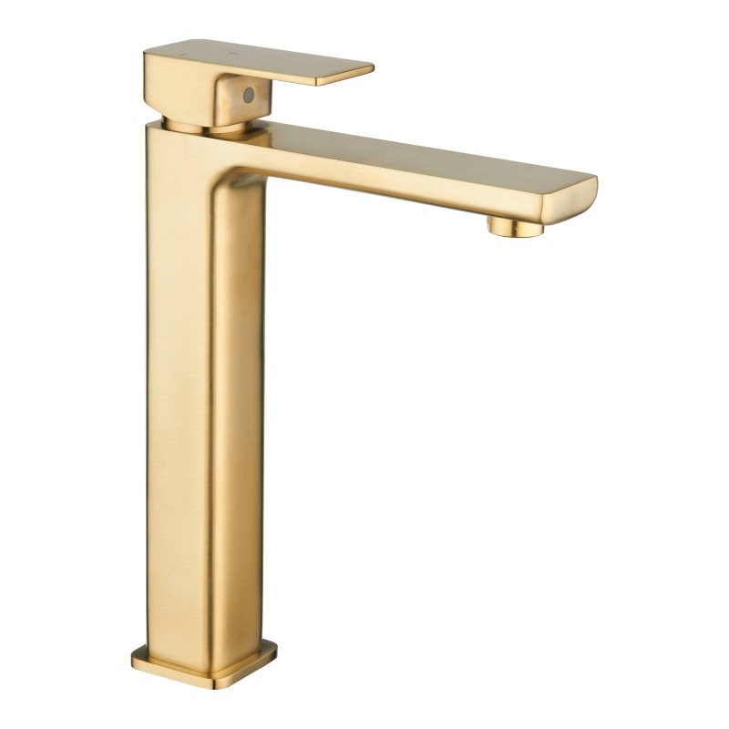 Quadrado Square Tall ECO Control/Cold Water Start Basin Mixer - Brushed Brass