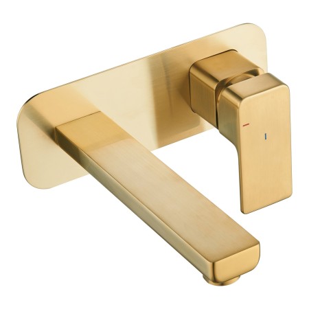 Quadrado Square Wall Mounted ECO Control/Cold Water Start Basin Mixer - Brushed Brass
