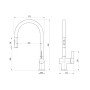 Mayhill Single Lever Pull Out Kitchen Tap - Gunmetal, technical drawing