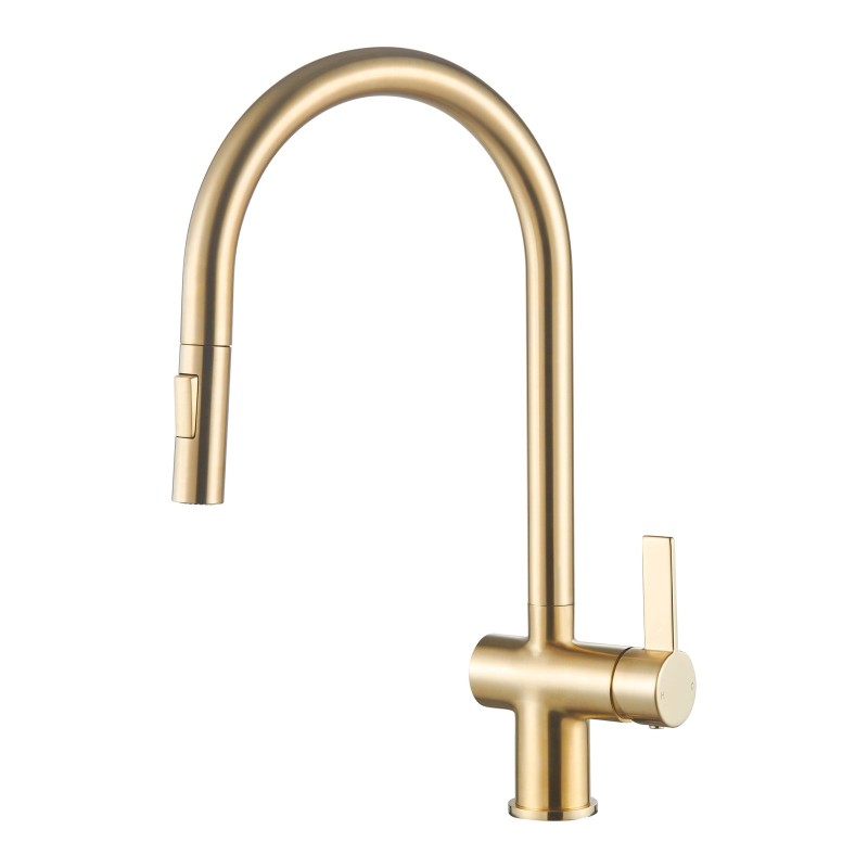 Mayhill Single Lever Pull Out Kitchen Tap - Brushed Brass
