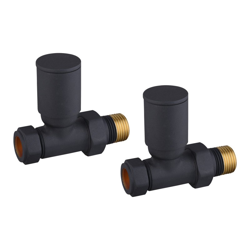 Modern Round Straight Towel Rail Valves - Anthracite