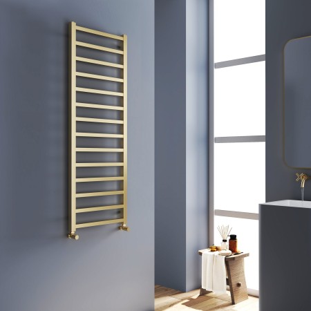 Levin Square Towel Radiator 1400x500mm - Brushed Brass
