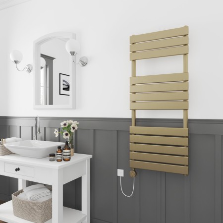 Queenstown Electric Pre-Filled Towel Rail with Thermo Element 1200x450mm - Brushed Brass