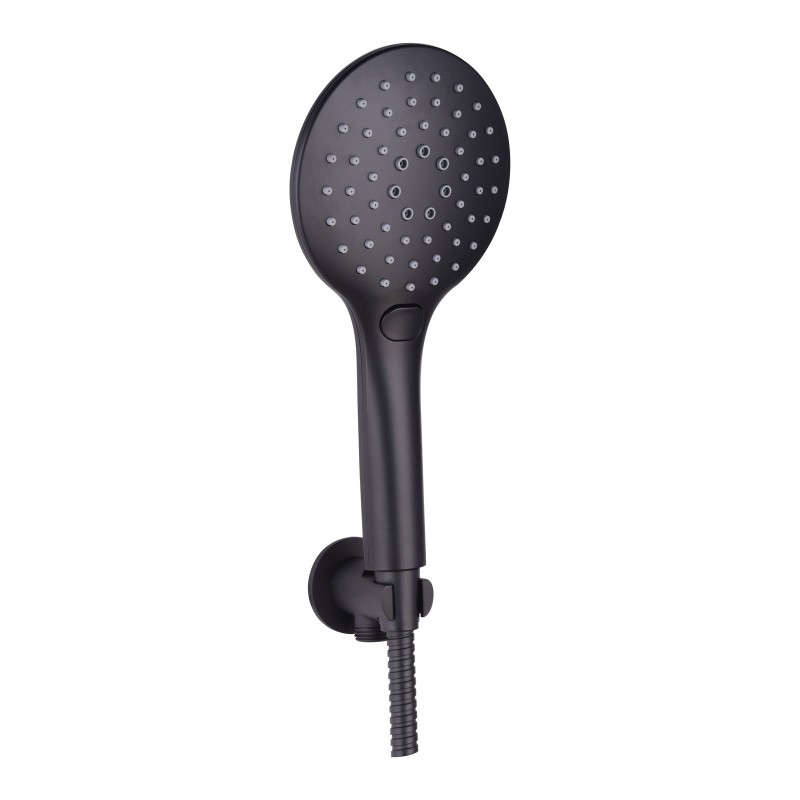 Round Wall Outlet Elbow with Bracket, Hose & Handset - Black
